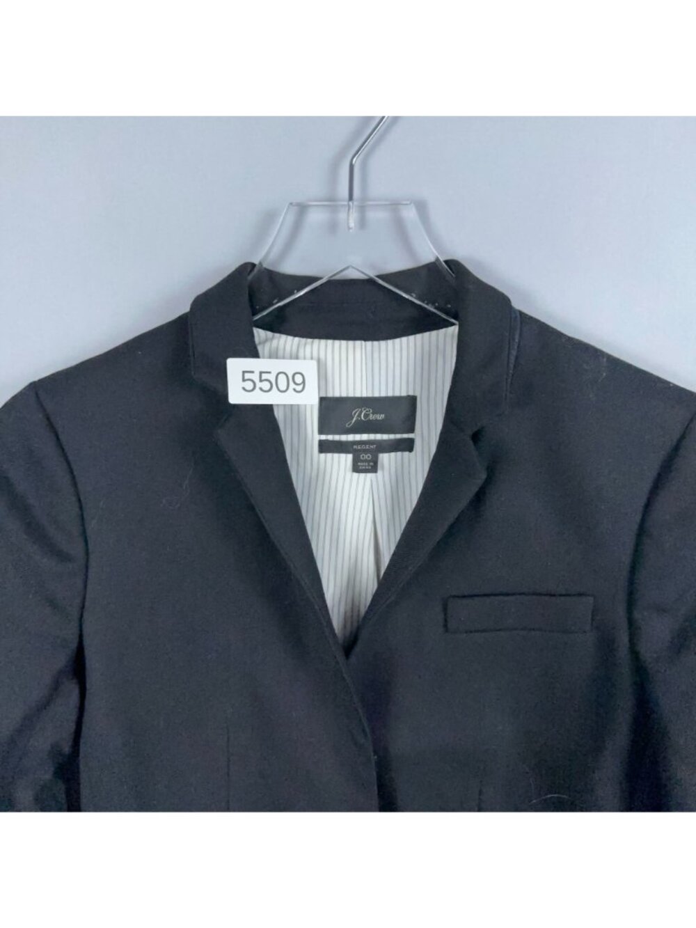 J.Crew Regent Blazer Jacket Size 00 Black Wool Blend Striped Interior Lining - Picture 12 of 12